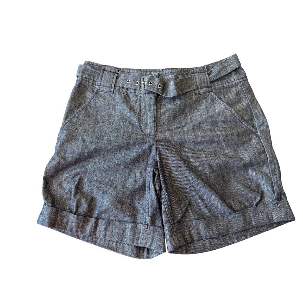 New York & Company Womens Blue Denim Cotton Cuffed Shorts Size 6 With Pockets